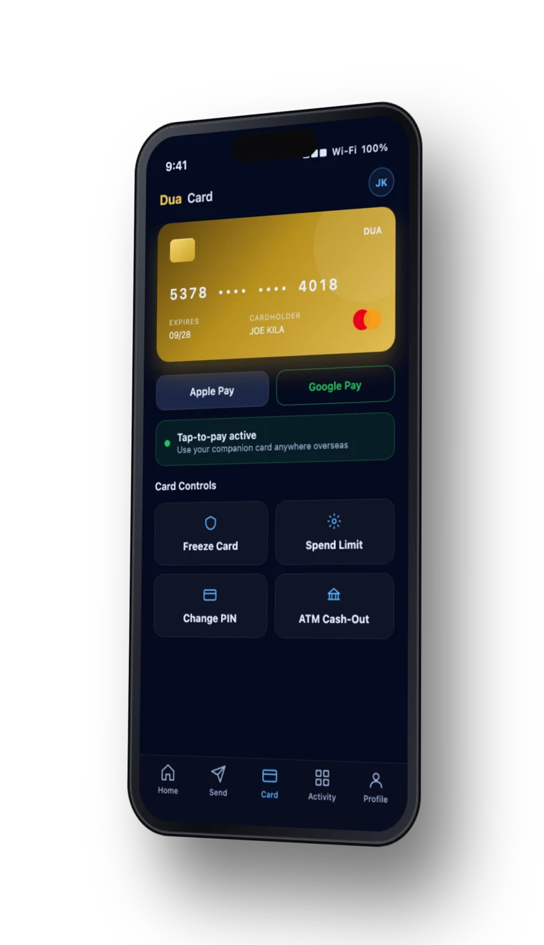 Dua App companion card and card controls screen