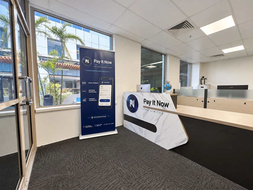 Entrance and reception at the Pay It Now PNG office