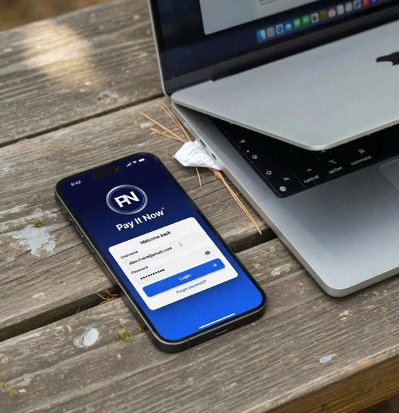 PIN Network secure account login beside a work laptop